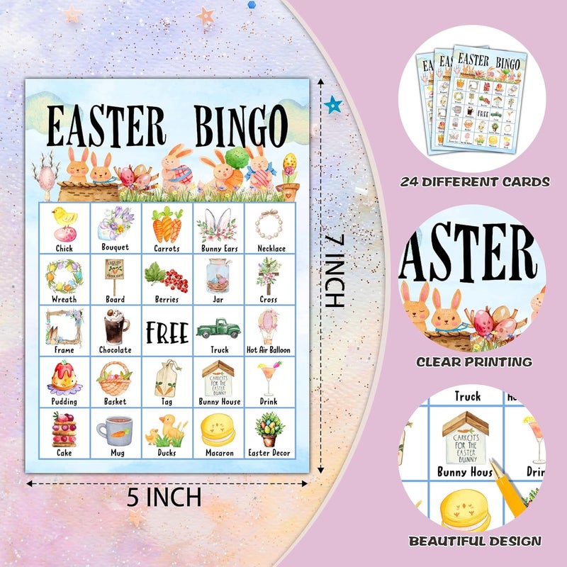 Foosproea Easter Bingo Cards, Easter Bingo Games for 24 Players, Easter Games for Family Friends Large Group Activities, Easter Party Favors Supplies Decorations(19) - Image 2